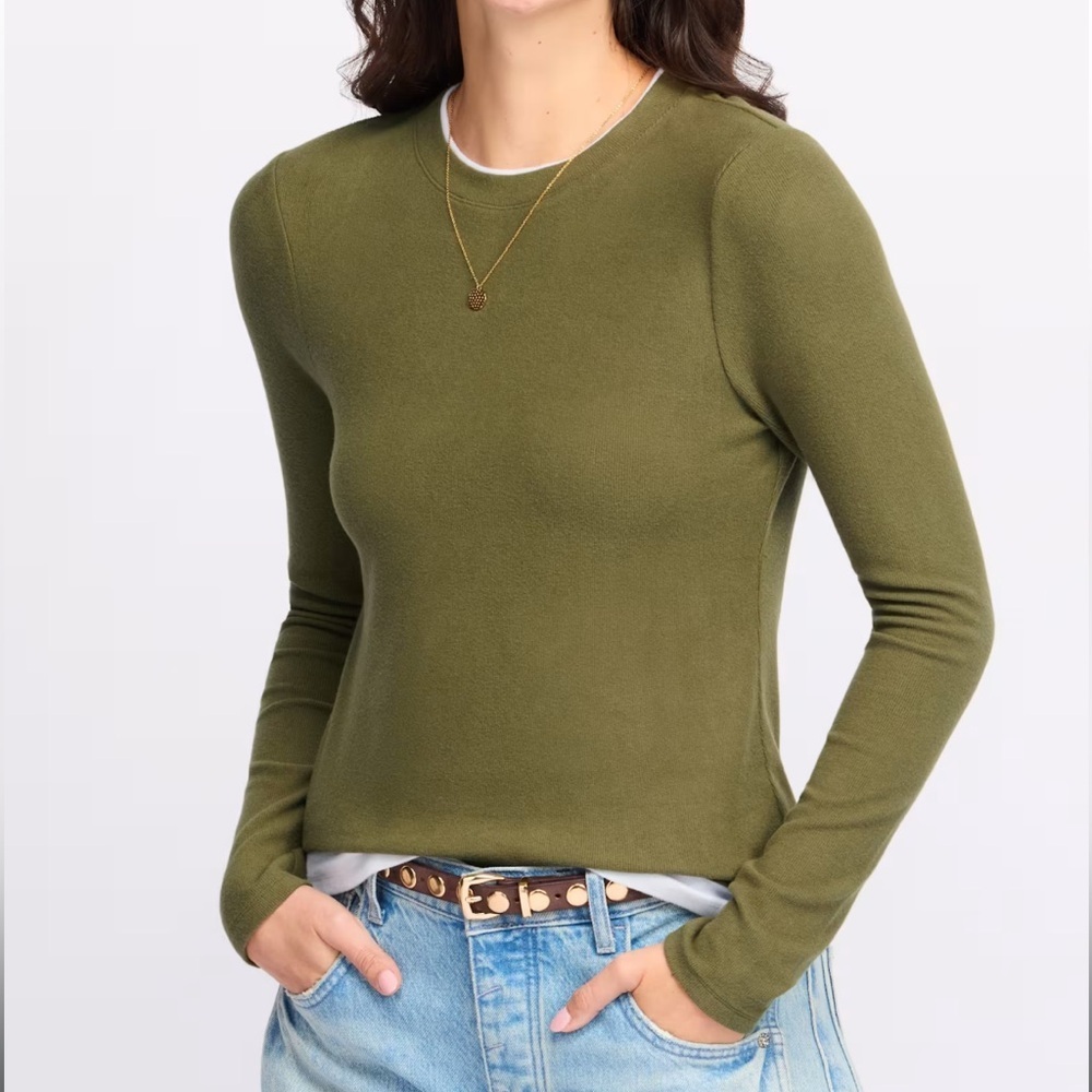 Nine Britton Char Pre-Layered Crew Neck Knit Top Green Sz L